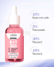 30ML เซรั่มวิตามินซี Hyaluronic Acid Collagen 4 In 1 Face Serum สำหรับผู้หญิง