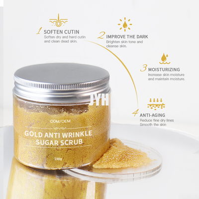 สครับขัดผิวด้วยน้ำตาลทองคำ 24K 210 ก. ผลิตภัณฑ์ดูแลผิว OEM อนุมัติ GMPC