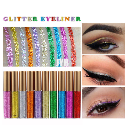 MSDS 10 ชิ้น/เซ็ต Glitter Eye Liner สำหรับผู้หญิงง่ายต่อการสวมใส่ Pigmented Red White Gold Liquid Eyeliner Glitter แต่งหน้า